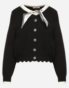elsa.m by may Cardigan Negru cu Vâscoză în Stil Retro Decorat cu Legătură și Nasturi Eleganți Selimi