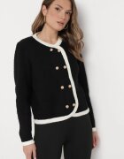 elsa.m by may Cardigan Negru din Vâscoză cu Butoane Decorative și Borduri Arinol