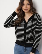 elsa.m by may Cardigan Negru din Vâscoză în Dungi cu Glugă Alaneil