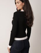 elsa.m by may Cardigan Negru din Viscoză cu Lănțișor Decorativ și Broșă și Fir Metalic Niten
