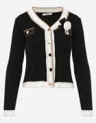 elsa.m by may Cardigan Negru din Viscoză cu Lănțișor Decorativ și Broșă și Fir Metalic Niten
