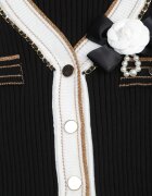 elsa.m by may Cardigan Negru din Viscoză cu Lănțișor Decorativ și Broșă și Fir Metalic Niten