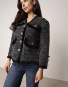 elsa.m by may Cardigan Negru din Viscoză cu nasturi bijuterii cu buzunare decorative și fir metalic Nisale