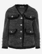 elsa.m by may Cardigan Negru din Viscoză cu nasturi bijuterii cu buzunare decorative și fir metalic Nisale