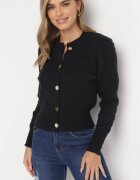 elsa.m by may Cardigan Negru din Viscoză Cu nasturi decorativi cu nervuri Zoekia
