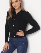 elsa.m by may Cardigan Negru din Viscoză Cu nasturi decorativi cu nervuri Zoekia