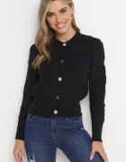 elsa.m by may Cardigan Negru din Viscoză Cu nasturi decorativi cu nervuri Zoekia