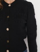 elsa.m by may Cardigan Negru din Viscoză Cu nasturi decorativi cu nervuri Zoekia