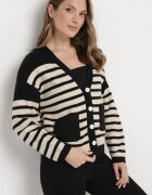 elsa.m by may Cardigan Negru din Viscoză cu nasturi și model în dungi Cilire