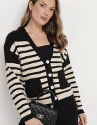 elsa.m by may Cardigan Negru din Viscoză cu nasturi și model în dungi Cilire