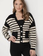 elsa.m by may Cardigan Negru din Viscoză cu nasturi și model în dungi Cilire