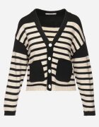 elsa.m by may Cardigan Negru din Viscoză cu nasturi și model în dungi Cilire