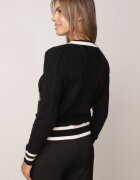 elsa.m by may Cardigan Negru din Viscoză Decorat cu Broșă Fundiță și Textură Flasia