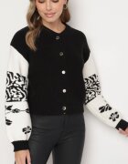 elsa.m by may Cardigan Negru din Viscoză deschis cu model geometric Nelandria