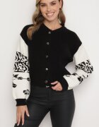 elsa.m by may Cardigan Negru din Viscoză deschis cu model geometric Nelandria