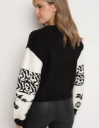elsa.m by may Cardigan Negru din Viscoză deschis cu model geometric Nelandria
