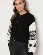 elsa.m by may Cardigan Negru din Viscoză deschis cu model geometric Nelandria