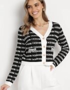 elsa.m by may Cardigan Negru Încheiat cu nasturi Decorat cu inscripții Raeliana