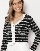 elsa.m by may Cardigan Negru Încheiat cu nasturi Decorat cu inscripții Raeliana