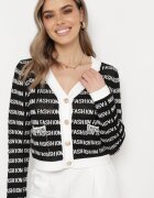 elsa.m by may Cardigan Negru Încheiat cu nasturi Decorat cu inscripții Raeliana