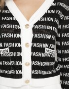 elsa.m by may Cardigan Negru Încheiat cu nasturi Decorat cu inscripții Raeliana