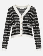 elsa.m by may Cardigan Negru Încheiat cu nasturi Decorat cu inscripții Raeliana