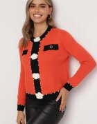 elsa.m by may Cardigan Portocaliu de vâscoză cu nasturi cu perle și flori Salana