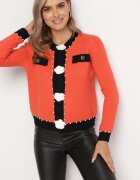 elsa.m by may Cardigan Portocaliu de vâscoză cu nasturi cu perle și flori Salana