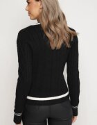 elsa.m by may Cardigan Pulover Negru Din Viscoză cu Decolteu Triunghiular și Aplicații Decorative la Talie
