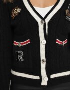 elsa.m by may Cardigan Pulover Negru Din Viscoză cu Decolteu Triunghiular și Aplicații Decorative la Talie