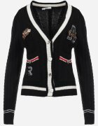 elsa.m by may Cardigan Pulover Negru Din Viscoză cu Decolteu Triunghiular și Aplicații Decorative la Talie