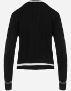 elsa.m by may Cardigan Pulover Negru Din Viscoză cu Decolteu Triunghiular și Aplicații Decorative la Talie