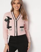 elsa.m by may Cardigan roz din viscoză cu aplicații și panglică Gudesa