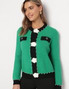 elsa.m by may Cardigan Verde din Viscoză cu Nasturi Perle și Flori Salana
