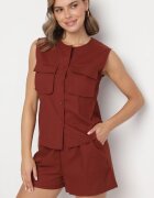 elsa.m by may Compleu Bordeaux din Viscoză Pantaloni scurți și Bluză cu nasturi cu buzunare Alaniella