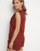 elsa.m by may Compleu Bordeaux din Viscoză Pantaloni scurți și Bluză cu nasturi cu buzunare Alaniella