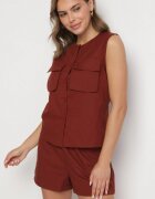 elsa.m by may Compleu Bordeaux din Viscoză Pantaloni scurți și Bluză cu nasturi cu buzunare Alaniella