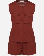 elsa.m by may Compleu Bordeaux din Viscoză Pantaloni scurți și Bluză cu nasturi cu buzunare Alaniella