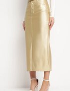 elsa.m by may Fustă Aurie Maxi din Piele ecologică cu Croi creion cu șliț Jile