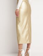 elsa.m by may Fustă Aurie Maxi din Piele ecologică cu Croi creion cu șliț Jile