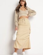 elsa.m by may Fustă Bej Midi cu Buzunare Largi Stil Cargo Talicia