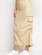 elsa.m by may Fustă Bej Midi cu Buzunare Largi Stil Cargo Talicia