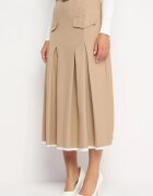 elsa.m by may Fustă bej plisată evazată cu imitație de buzunare curea și elastic în talie Evisthai
