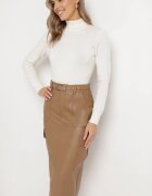 elsa.m by may Fustă creion bej din piele ecologică cu buzunare largi și curea Senen