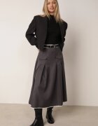 elsa.m by may Fustă Gri Plisată Cloș cu Imitație de Buzunare cu Curea și Elastic în Talie Evisthai