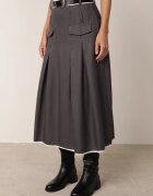 elsa.m by may Fustă Gri Plisată Cloș cu Imitație de Buzunare cu Curea și Elastic în Talie Evisthai
