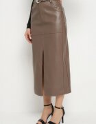 elsa.m by may Fustă lungă maro High Waist din imitație de piele cu curea suplimentară și despicătură Wyneti