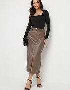elsa.m by may Fustă lungă maro High Waist din imitație de piele cu curea suplimentară și despicătură Wyneti