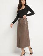 elsa.m by may Fustă lungă maro High Waist din imitație de piele cu curea suplimentară și despicătură Wyneti