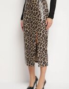 elsa.m by may Fustă Maro Leopard Creion cu Talie Înaltă Decorată cu Șliț Tamirelia